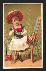 VICTORIAN TRADE CARD Menier Chocolate Fancy Girl & Doll 'Infirmerle'