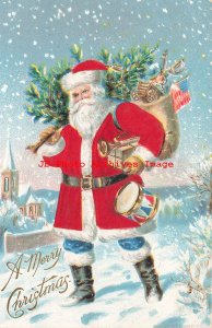 Christmas, IPC No IPC01-2, Santa Wearing a Silk Suit Carrying Tree & Toys