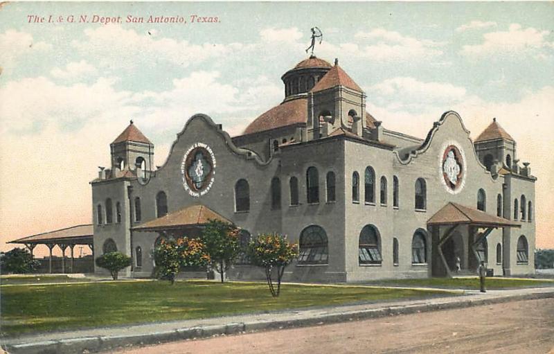 SAN ANTONIO, Texas  TX   The I. G. & N. RAILROAD DEPOT  ca 1910s   Postcard