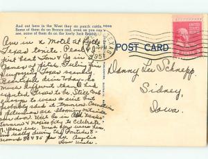 Linen EXAGGERATION - COWBOY ON HUGE BUNNY RABBIT Postmarked Laredo TX v4147