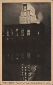 Lansing Michigan MI Power Plant at Night Vintage Postcard