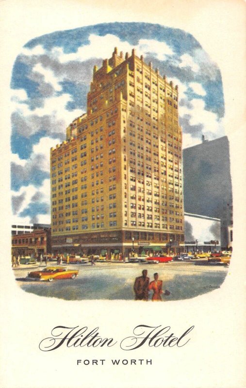 Fort Worth, Texas HILTON HOTEL Street Scene c1950s Vintage Postcard