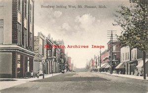 MI, Mount Pleasant, Michigan, Broadway, Looking West,Business Section, No 1727/6