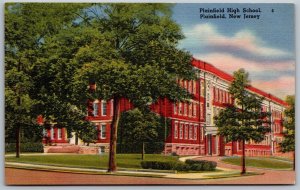 Vtg New Jersey NJ Planfield High School 1940s Old Linen View Postcard