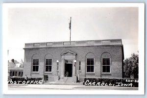 Carroll Iowa IA Postcard RPPC Photo Post Office Building Scene Street c1910's