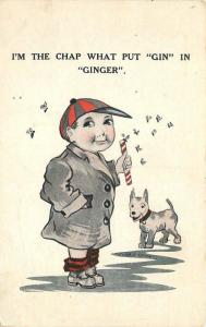 Artist impression Boy Ginger Dog comic humor Candy Flys C-1910 postcard 7115