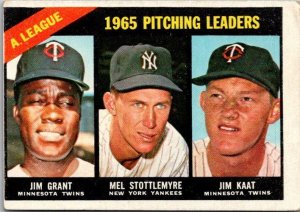 1966 Topps Baseball Card '65 Pitching Leaders Kaat Stottlemyre Grant sk3024