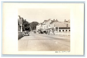 c1940's Main Street Storefronts View Bakery Mobil Gasoline RPPC Photo Postcard