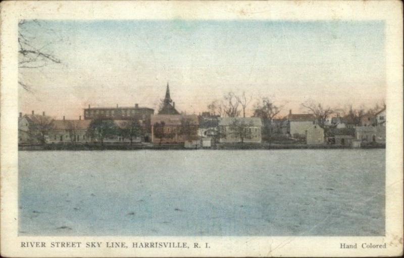 Harrisville RI River Street Skyline c1920 Postcard