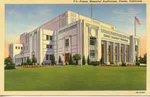 FRESNO CA, Memorial Auditorium, 1943 Vintage Postcard CA1920