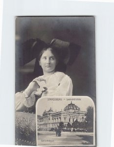 Postcard Portrait of a Girl and The Library Strassburg Germany