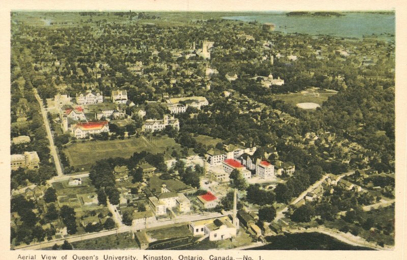 Vintage Postcard 1920's Aerial View Queens University Kingston Ontario Canada