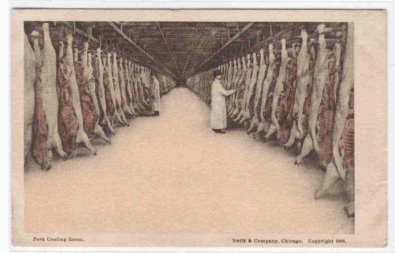 Pork Cooling Room Swift Co Meat Packing House Chicago Illinois 1908 postcard