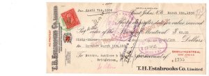 1933 Cheque, Estabrooks Red Rose Tea, St John New Brunswick, Postage Stamp