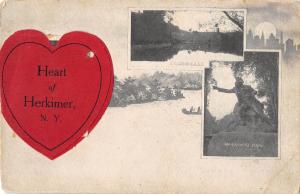 E3/ Herkimer New York NY Postcard c1910 3view Heart Mirror Lake General Statue