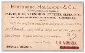 1888 Hirshberg Hollander & Co., Paints Oils Baltimore MD Advertising Postcard