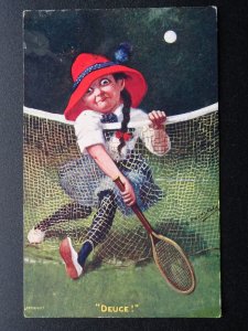 Ladies Tennis Theme DEUCE c1907 Postcard E.P. Kinsella - Series 695