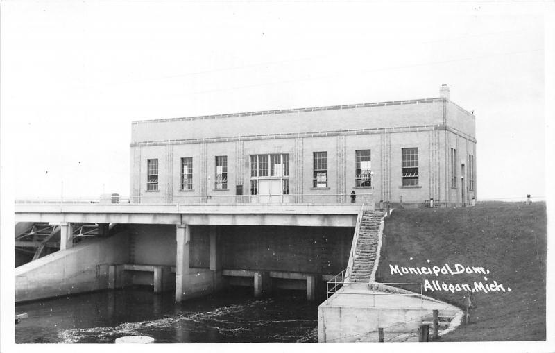 Allegan Michigan~Municipal Dam on Kalamazoo River~Allegan County~1940s RPPC