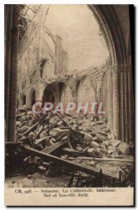 Old Postcard Soissons The Cathedral Nave and Interior bottom right side