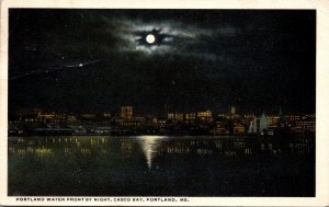 Maine Portland Water Front By Night Casco Bay 1918