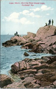 Postcard ME Portland - Cape Shore showing Ram Island Light