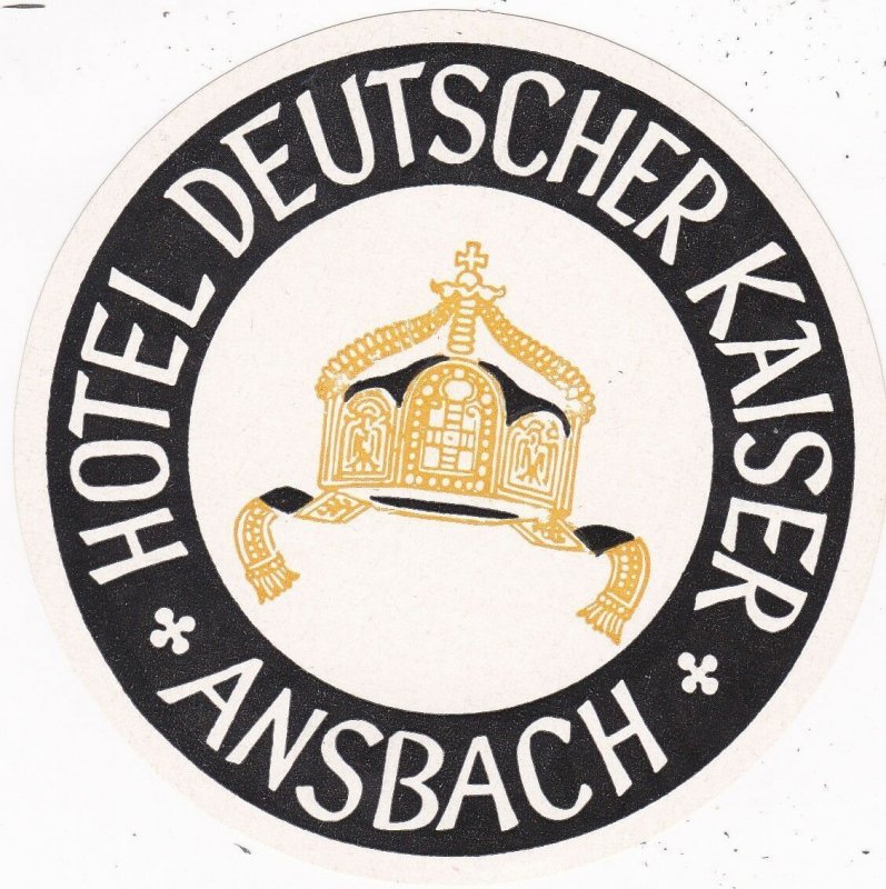 Germany Ansbach Hotel Deutscher Kaiser Vintage Luggage Label sk3814