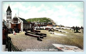 HASTINGS, East Sussex, UK ~ LIFEBOAT HOUSE & East Cliff  c1910s  Postcard