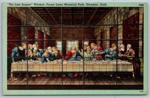 Vintage California Postcard - The Last Supper Window - Forest Lawn Park Glendale