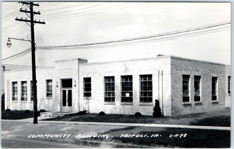 c1950s Tripoli IA RPPC Community Building Town Hall Real Photo Street Light A131