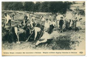 Belgian Soldiers Digging Trenches Malines Mechelen WWI Belgium postcard
