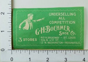 1890's Victorian Paper Label G.H Boehmer Shoe Co. Man Pointing Image P35