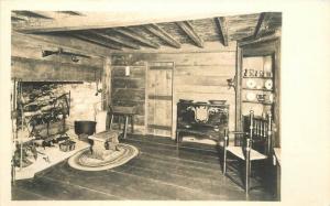 1920s Log Cabin Interior Fireplace Furniture RPPC real photo postcard 2389