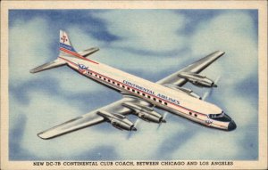 Continental Airlines DC-7B Club Coach Airplane Plane Linen Vintage Postcard