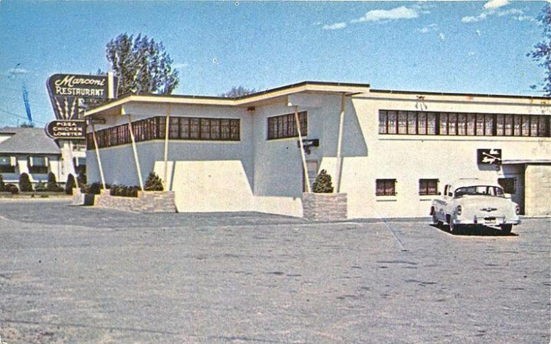 Ashland MA Marconi's DriveIn Restaurant Old Car Postcard United States Roadside America