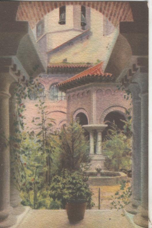 Postal coloreada de epoca 0074 : Detall del Calustre Romanic de Montserrat