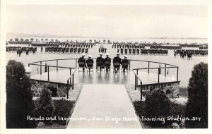 Real Photo, RPPC, USN, San Diego CA,  NTS. Parade and Inspection,Old Postcard