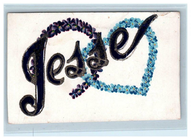 JESSE ~  c1910s LARGE LETTER Name Postcard w/Glitter