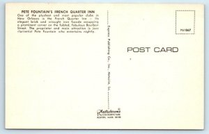 NEW ORLEANS, LA ~ Jazz Clarinet PETE FOUNTAINS FRENCH QUARTER INN 1960s Postcard