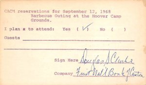 Hoover Camp Grounds Reservations Misc, Ohio OH Postcard