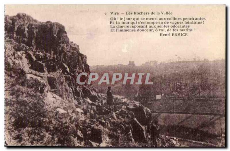 Old Postcard Vire Les Rochers de la Vallee Oh! the dying day to the hills pen...