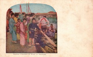 Vintage Postcard 1910's Japanese Fishermen at Wharf in Yokohama Japan JPN Art