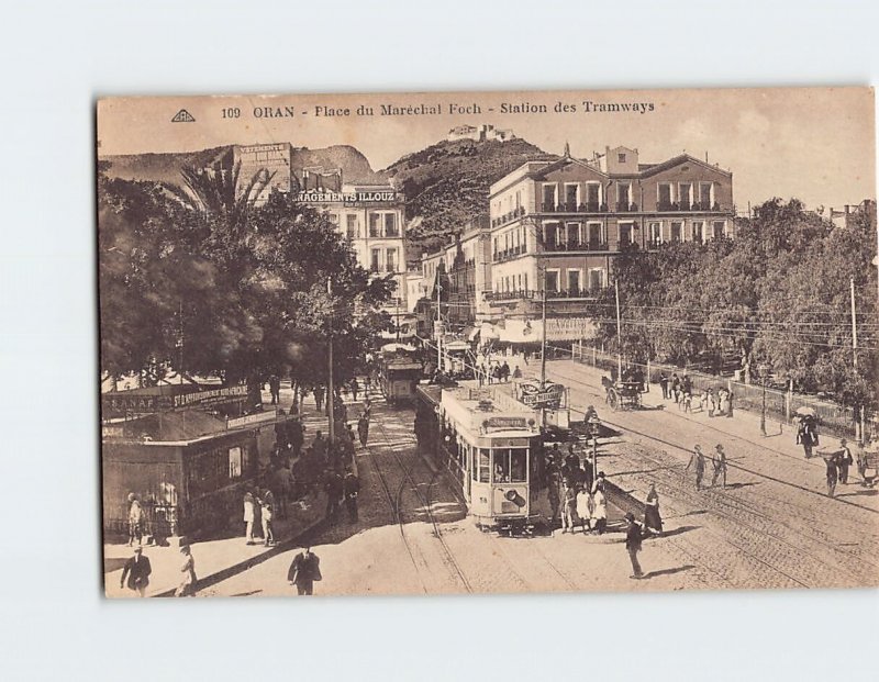 Postcard Station des Tramways Place du Marechal Foch Oran Algeria