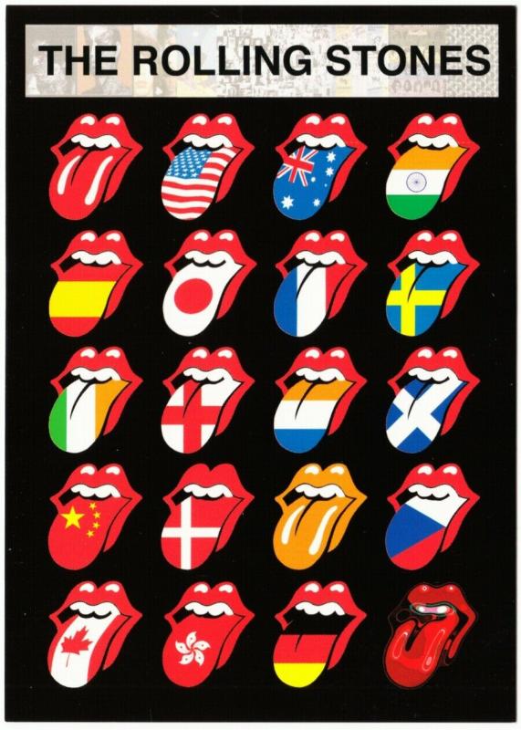 The Rolling Stones Tongue Logo Postcard #6 International Tongues with Flags