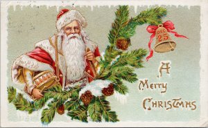 Santa Claus 'A Merry Christmas' Dec 25 Drum Embossed SB 31F Postcard E84