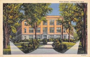 High School Greenville Ohio 1940s linen postcard