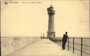 ZEEBRUGGE BELGIUM Lighthouse and Breakwater c1910 Postcard