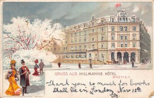 A691 Germany Gruss aus Hillmanns Hotel Bremen Winter View litho postcard