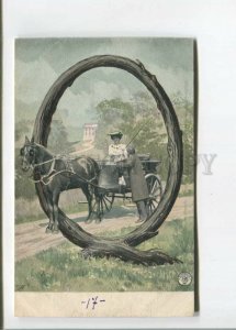 472028 ALPHABET Letter Q Fashion Lady HORSE Carriage Vintage postcard