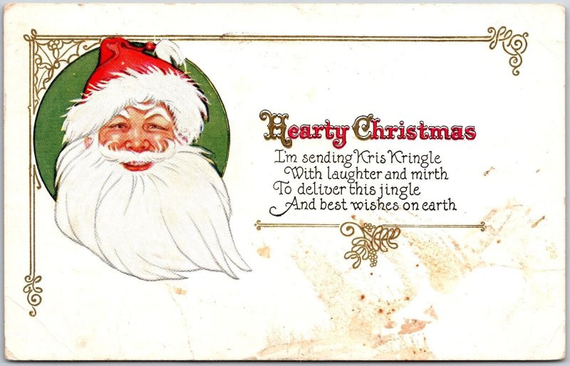 Hearty Christmas Best Wishes On Earth Santa Claus Greetings Holiday Postcard