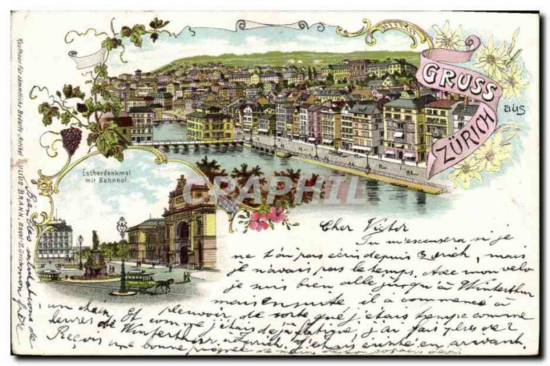 Old Postcard Gruss aus Switzerland Zurich Map 1898